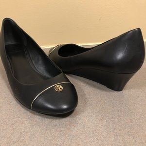 Tory Burch Tiffy Cap Toe Wedge Black Leather